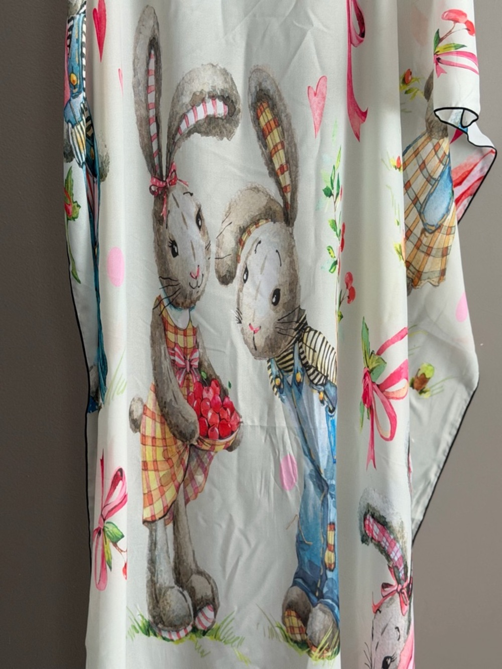 Watercolor Bunny Scarf Storybook Rabbit Long Luxury Wrap Rare Whimsical - Picture 2 of 8